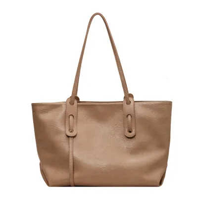 Women Fashionable Simple Large Capacity PU Tote Shoulder Bag Zipper Closure