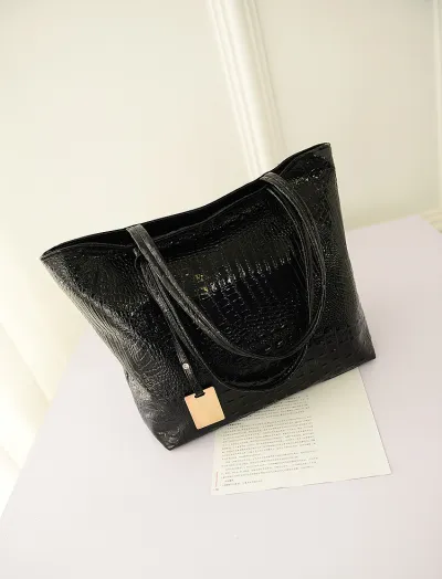 Women Fashion Crocodile Print Large Capacity PU Tote Shoulder Bag