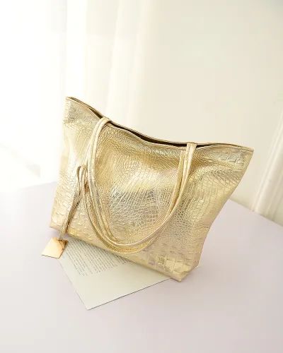 Women Fashion Crocodile Print Large Capacity PU Tote Shoulder Bag