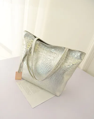 Women Fashion Crocodile Print Large Capacity PU Tote Shoulder Bag
