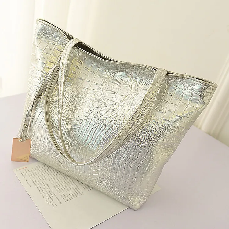 Women Fashion Crocodile Print Large Capacity PU Tote Shoulder Bag