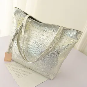 Women Fashion Crocodile Print Large Capacity PU Tote Shoulder Bag