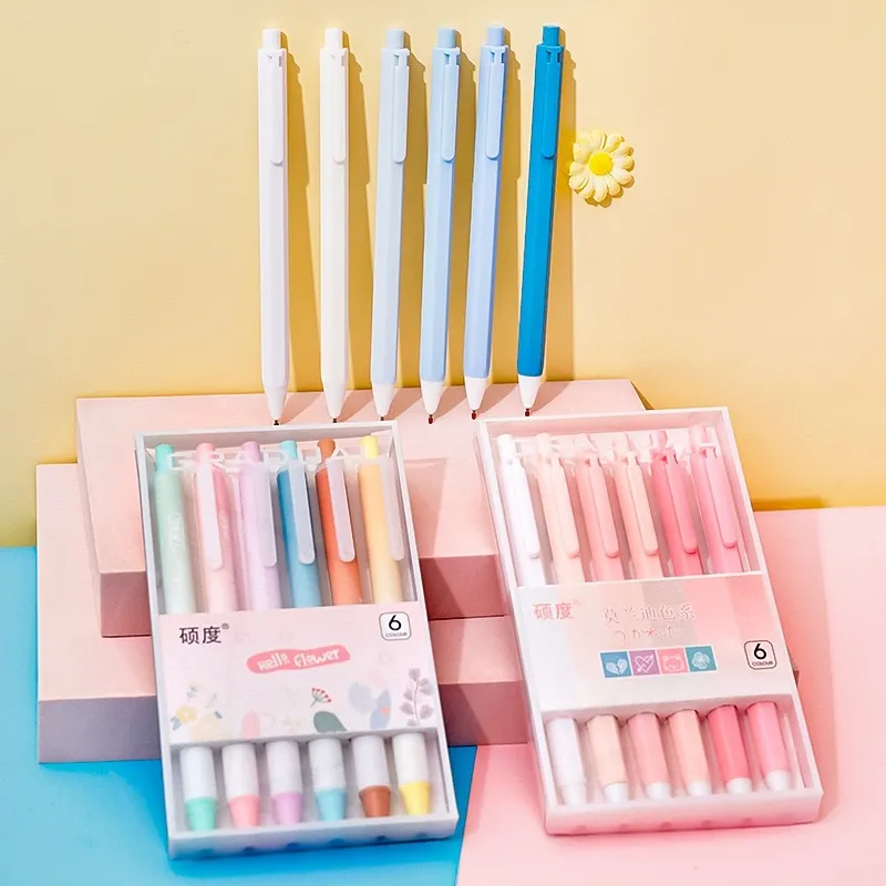 Boxed Morandi Color Student Stationery 0.5mm Carbon Gel Pen 6pcs/Set