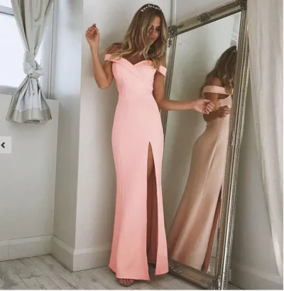 Women Elegant Off-Shoulder Side Split Maxi Dress
