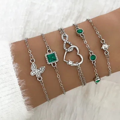 Vintage Rhinestone Heart-Shaped Butterfly Bracelet
