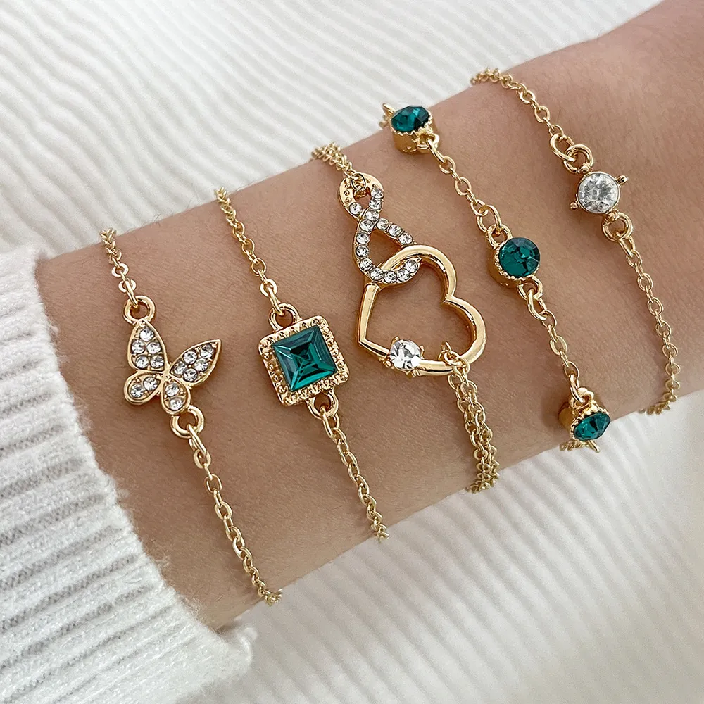 Vintage Rhinestone Heart-Shaped Butterfly Bracelet