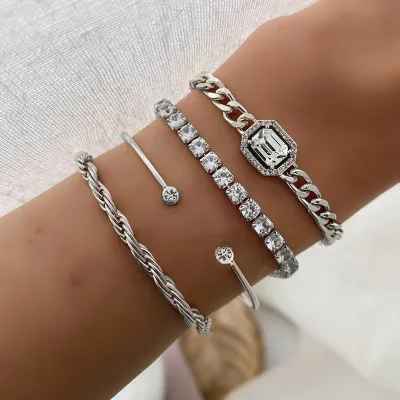 Exaggerated Punk Imitation Gem Retro Metal Bracelet