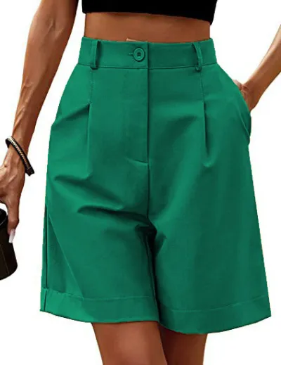 Women Summer Thin High Waist Loose Straight Casual Mid-Length Breathable Wide-Leg Shorts