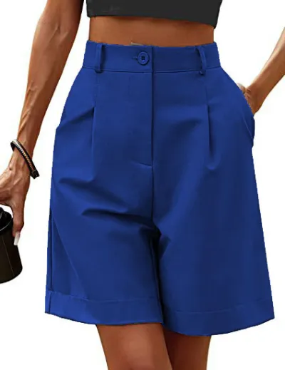 Women Summer Thin High Waist Loose Straight Casual Mid-Length Breathable Wide-Leg Shorts