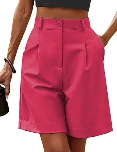 Women Summer Thin High Waist Loose Straight Casual Mid-Length Breathable Wide-Leg Shorts