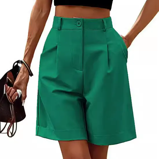 Women Summer Thin High Waist Loose Straight Casual Mid-Length Breathable Wide-Leg Shorts