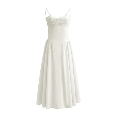 Elegant Women Solid Color Spaghetti Strap Swing Maxi Dress
