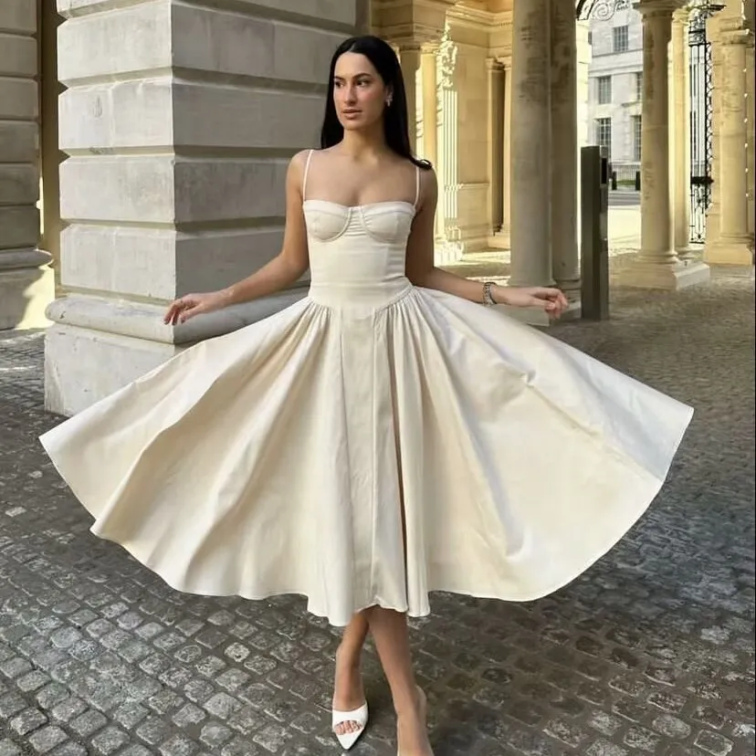 Elegant Women Solid Color Spaghetti Strap Swing Maxi Dress