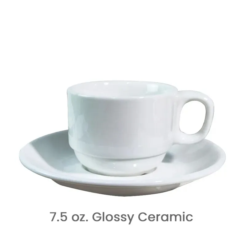 7.5 oz. Custom Logo 220ml White Ceramic Coffee Cup Saucer Mini Mug