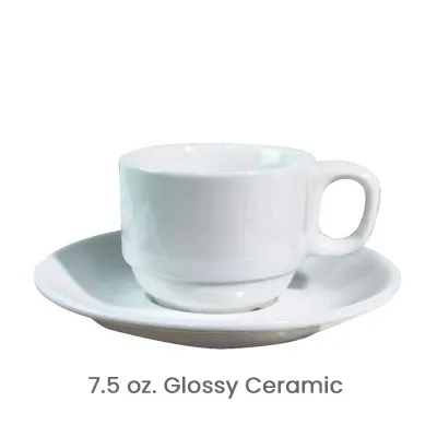 7.5 oz. Custom Logo 220ml White Ceramic Coffee Cup Saucer Mini Mug