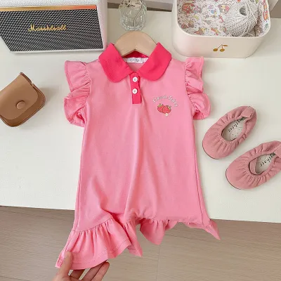 Kids Toddler Girls Sweet Cute Polo Neck Printing Ruffled Cotton Dress