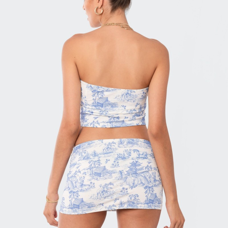 Wholesale Summer Women Fashion Sexy Print Tube Top Skirt Two