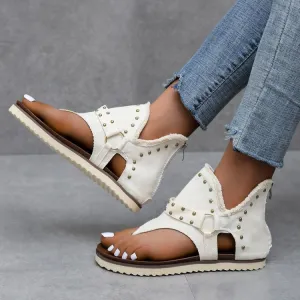 Summer Women Canvas Studded Pointed Toe Thong Sandals Plus Size