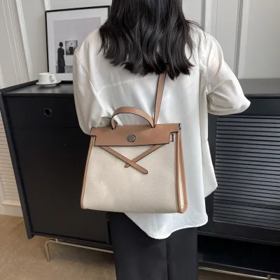 Women Fashion Retro Large Capacity Square Handle Canvas Shoulder Kelly Bag