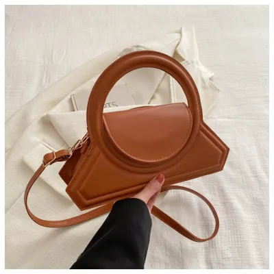 Women Fashion Solid Color PU Ring Handle Shoulder Bag Medium