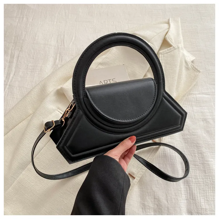 Women Fashion Solid Color PU Ring Handle Shoulder Bag Medium
