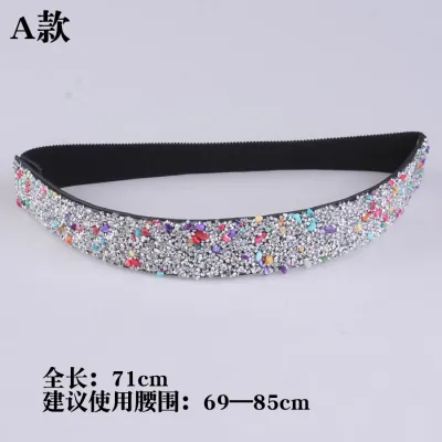 Women Fashion Full Diamond Elastic Wide Belt with Alloy Buckle