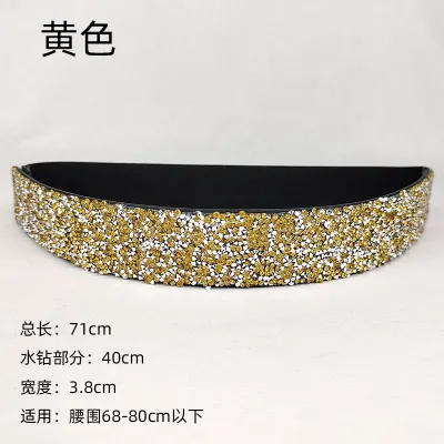 Women Fashion Full Diamond Elastic Wide Belt with Alloy Buckle