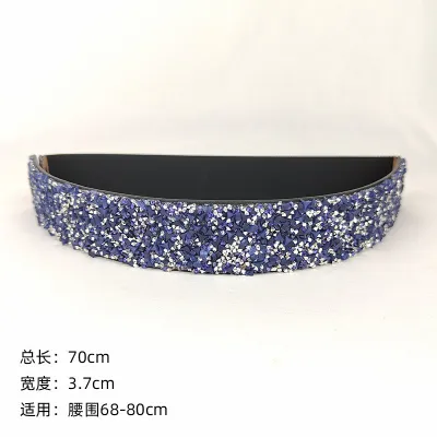 Women Fashion Full Diamond Elastic Wide Belt with Alloy Buckle