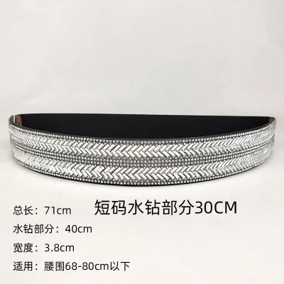 Women Fashion Full Diamond Elastic Wide Belt with Alloy Buckle