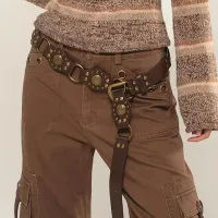 Fashion Vintage Women Suede Eyelet Wide Belt