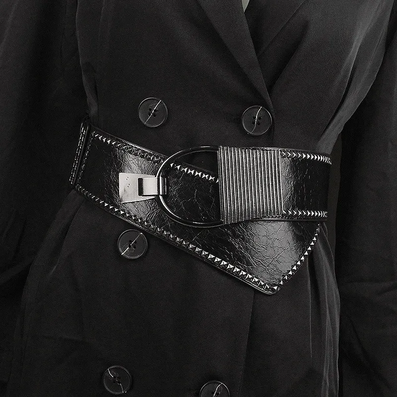 Women Fashion Punk Rivet Elastic Belt