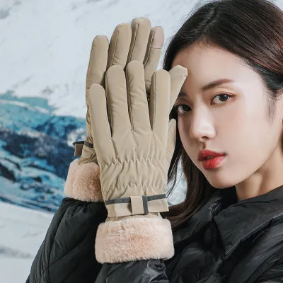 Autumn Winter Women Fleece-Lined Thickened Touch Screen Gloves