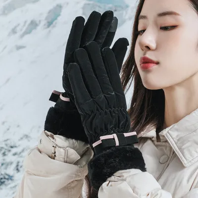 Autumn Winter Women Fleece-Lined Thickened Touch Screen Gloves