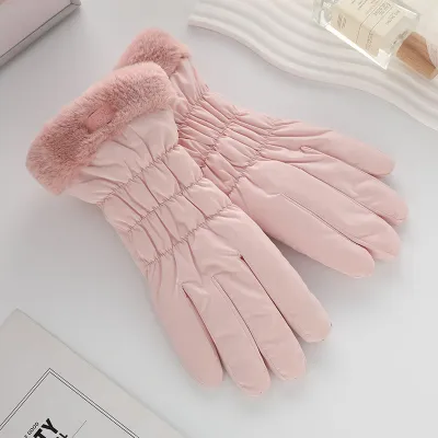 Autumn Winter Women Fleece-Lined Thickened Touch Screen Gloves