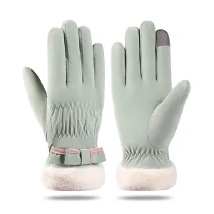 Autumn Winter Women Fleece-Lined Thickened Touch Screen Gloves