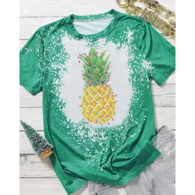 Christmas Women Cartoon Santa Claus Printed Round Short Sleeve T-Shirt