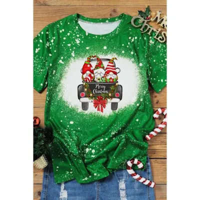 Christmas Women Cartoon Santa Claus Printed Round Short Sleeve T-Shirt