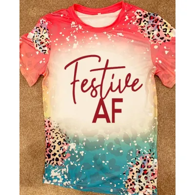 Christmas Women Cartoon Santa Claus Printed Round Short Sleeve T-Shirt