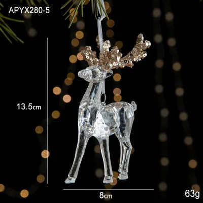 Christmas Cartoon Sequins Acrylic Transparent Snowflake Elk Tree Pendant Decoration