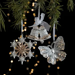 Christmas Cartoon Sequins Acrylic Transparent Snowflake Elk Tree Pendant Decoration