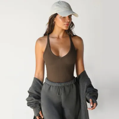 Women Summer Basic Solid Color U Neck Tank Top Slim Fit