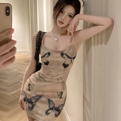 Women Sexy Y2k Butterfly Sling Petite Dress