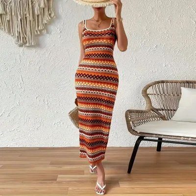 Vestido ajustado bohemio con abertura lateral
