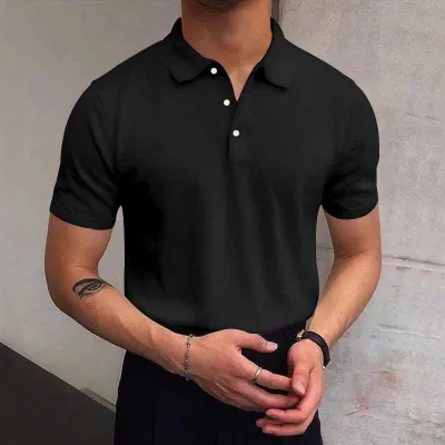 Loose Fit Men Casual Basic Solid Color Short Sleeve Lapel Polo Shirt