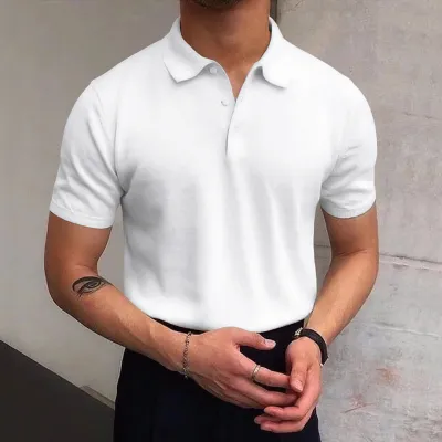 Loose Fit Men Casual Basic Solid Color Short Sleeve Lapel Polo Shirt