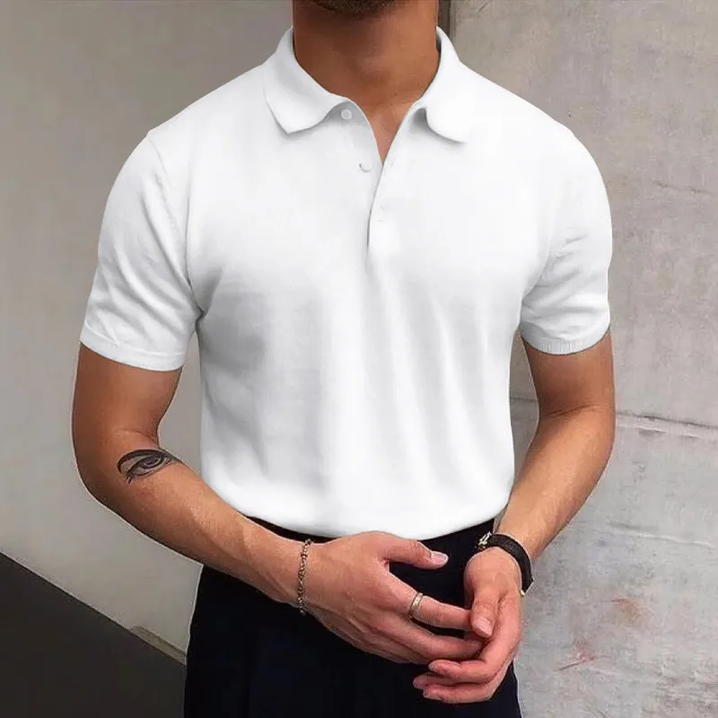 Loose Fit Men Casual Basic Solid Color Short Sleeve Lapel Polo Shirt