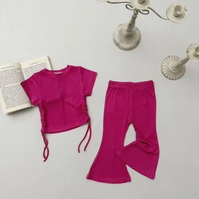 Kids Toddler Girls Casual Basic Solid Color Short-Sleeved T-Shirt Flare Trousers Set