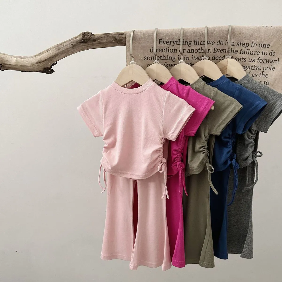 Kids Toddler Girls Casual Basic Solid Color Short-Sleeved T-Shirt Flare Trousers Set