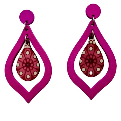 Bohemian Women Vintage Wood Leaf Drop Earrings