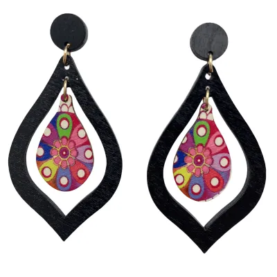 Bohemian Women Vintage Wood Leaf Drop Earrings